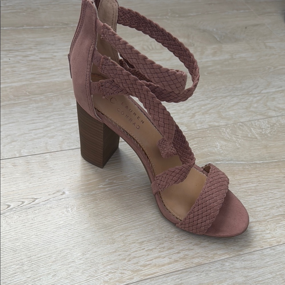 LC Lauren Conrad Women's Pink Braided Heeled Sandals